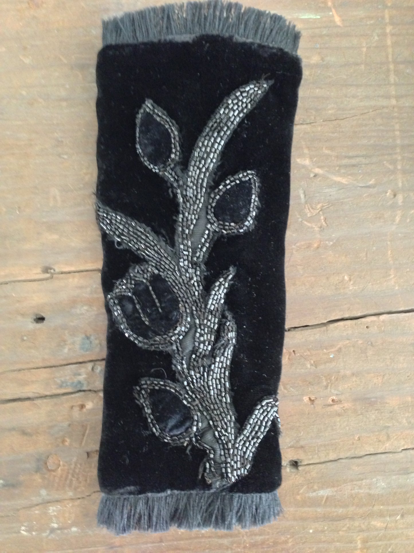 Black Beading on Velvet w/Fringed edges