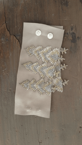 Beige Leather with Silver Gold Beaded Appliqué Detail Trim