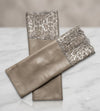 Taupe Napa Leather Wrist Cuffs with Gold Lace Trim