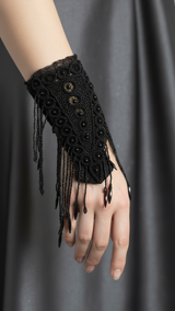 Vintage Black Lace with Ornate Beaded Trim and Fringe