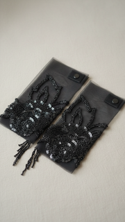 Black Embroidery and Sequin Detail on Sheer Tulle Fabric