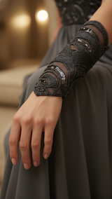 Black Sequin and Beading on Tulle Base Elegant Design Set