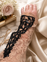 Luxury Nude Lace Arm Sleeve with Black Beaded Appliqué