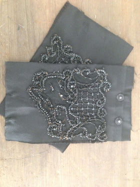 Black Silk Faille with Beaded Detail Elegant Luxury Fabric