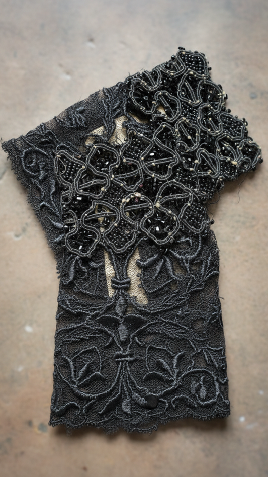 Black Embroidered ribbon with beaded