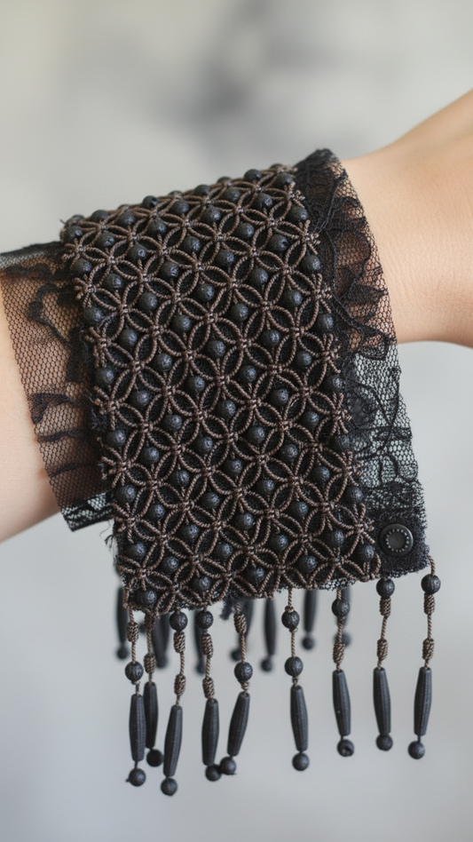 Black tulle with Black/Brown vintage net and tassels